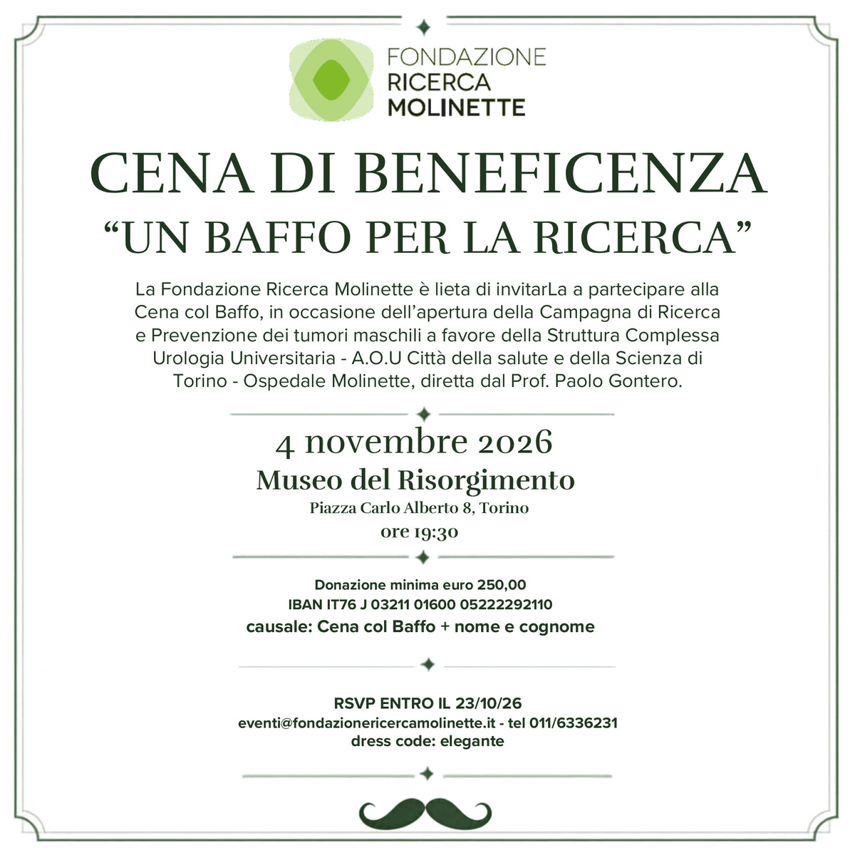 Cena di beneficenza "Un Baffo per la ricerca"